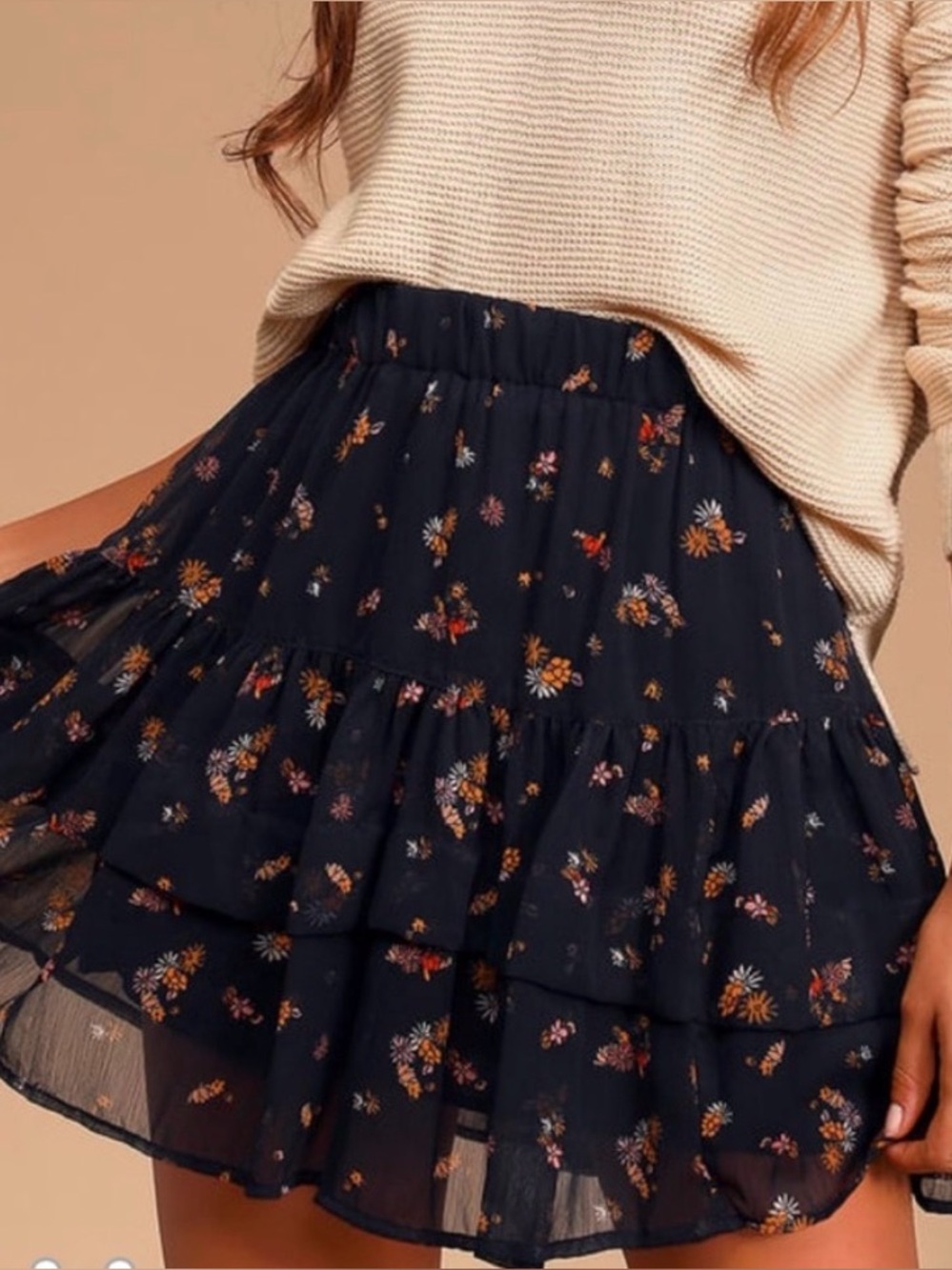 Free People From the Valley Floral Print Tiered Ruffle Mini Skirt XS